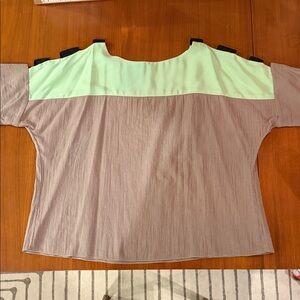 Rachel Comey Mint and Taupe Cut Out Shoulder Top